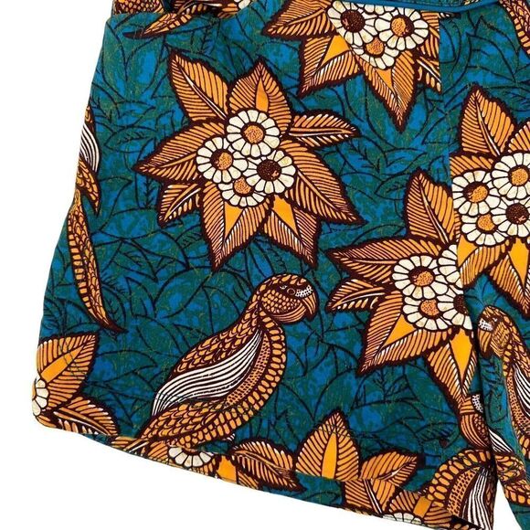 Elevenses Bird Of Paradise Shorts Womens Size 2 Teal and Marigold Floral Boho - Picture 2 of 8